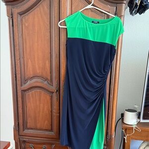 Chaps Asymmetrical Dress in Green and Navy
